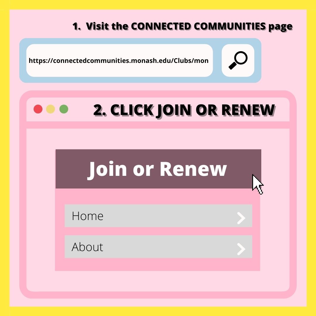 Membership Renewal Guide (1/3). 1: Visit the Connected Communities page. 2: Click Join or renew. 